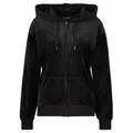 Juicy Couture Kapuzennickijacke HALAN OVERSIZED HOODIE Damen Trainingsjacke Damen, Sweatjacke mit Kapuze, Velour, Stickerei, Sale schwarz S