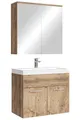 Badplaats B.V. Badezimmer Badmöbel Set Montreal 01 mit Spiegelschrank 60cm Waschbecken Eiche Kastanie - Unterschrank Waschtisch Möbel