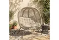 Outsunny Gartenstuhl Gartenstuhl 2-Sitzer, mit Faltbarem Korb, mit Kissen, Loungesessel (Papasansessel, 1 St), Für Balkon, Terrasse, Stahl, Sand, 126 x 90 x 142 cm