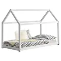 [en.casa] Kinderbett Netstal Hausbett Bodenbett aus Kiefernholz für Kinderzimmer mit Lattenrost ohne Matratze 90 x 200 cm Weiß