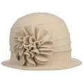 LIERYS Romina Cloche Wollhut - Hut - Elegante Form - Damen - Glockenhut mit Blütenapplikation - Herbst/Winter - Made in the EU beige One Size