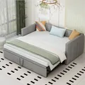 Odikalo Schlafsofa Polsterbett Ausziehbar 90/180*200cm Lattenrosten Samtstoff Grau - Grau