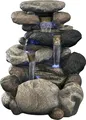 Köhko Springbrunnen Kieselstein Gartenbrunnen in Naturstein-Optik mit 4X LED Beleuchtung