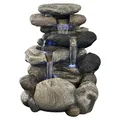 Köhko Springbrunnen Kieselstein Gartenbrunnen in Naturstein-Optik mit 4X LED Beleuchtung