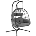 Juskys Doppel Hängesessel Aria aus Polyrattan mit Gestell Grau