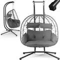 Doppelhängesessel Aria - Polyrattan Hängesessel Mit Gestell & Kissen - Schaukel Für Zwei Personen - Outdoor Indoor Sessel - Xxl Korb Grau - Juskys