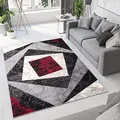 TAPISO Dream Teppich Modern Wohnzimmer Kurzflor Grau Schwarz Creme Rot Vierecke Geometrisch Meliert Schlafzimmer Esszimmer ÖKOTEX 220 x 300 cm