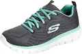 Skechers Damen Graceful Get Connected Sneakers, Charcoal Mesh / Green Trim, 36 EU