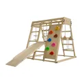 Juskys Maxi Klettergerüst für Kinder - Indoor Spielplatz mit Rutsche, Kletterwand & Schaukel - Natur