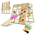 Juskys Klettergerüst Maxi, für Kinder, Holz, Indoor Spielplatz klappbar, Rutsche & Kletterwand beige 119 cm x 124 cm x 119 cm