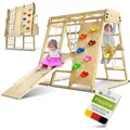 Maxi Klettergerüst Für Kinder - Indoor Spielplatz Mit Rutsche, Kletterwand, Kletternetz & Schaukel - Holz Kletterturm Klappbar - Natur - Groß - Juskys