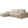 Selsey Carnos – Ecksofa mit Schlaffunktion, Lendenkissen, Chenille, Beige, links - Beige