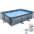 EXIT Toys Aufstellpool Rechteckig 220 x 150 x 65 cm mit Filterpumpe – Für Kinder und Familien – Garten Rahmenpool – TÜV, CE und EN 16582 – Stone – Grau