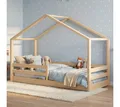 Bellabino Hausbett Abia mit Lattenrost und Rausfallschutz (natur, optional mit Matratze), Bodenbett 90x200 cm, verfügbar in verschiedenen Ausführungen