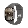 Apple Watch Series 10 (GPS + Cellular 46 mm) Smartwatch mit Titangehäuse in Natur und Sportarmband in Steingrau (M/L). Fitnesstracker, EKG App, Always-On Retina Display, Wasserschutz