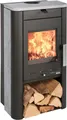Haas + Sohn Kaminofen PRUNUS II Stein tief-schwarz, Serpentino mit Holzfach, 6,4 kW, Zeitbrand