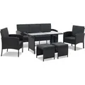 JUSKYS Polyrattan Gartenmöbel Sitzgruppe Turin schwarz