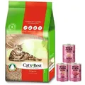 JRS Cats Best Eko Plus - Klumpstreu aus Holz 30l / 13kg + WILD FARM Pate MIX 3x400g