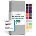 Jacobson Spannbettlaken aus 100% Baumwolle, Jersey Bettlaken 160 g/m2, Spannbetttuch mit Gummizug, pflegeleicht & viele Farben grau 180 - 200 cm x 200 cm