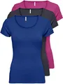 ONLY 3er Pack Damen T-Shirt schwarz oder weiß Kurzarm lang Basic Sommer T-Shirts XS S M L XL 15209153