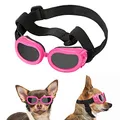 Lewondr Sonnenbrille für Hunde UV Schutzbrille, Hunde Winddichte & Antibeschlagbrille & Wasserdichter Hundebrille mit Einstellbar Gummiband für Kleine Hunde - Rosa