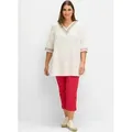 Longbluse SHEEGO, Damen, Gr. 58, beige (champagner), 50% Viskose, 38% Baumwolle, 12% Leinen, V-Ausschnitt, 3/4-Ärmel, Blusen