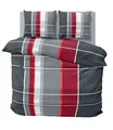 Winter Bettwäsche 200x220 cm kariert gestreift grau rot Flausch Warme Fleece