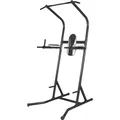 GORILLA SPORTS® Power Tower - Multifunktional, mit Klimmzugstange, Dip Station, Arm- und Rückenpolster, bis 115 kg Belastbar, Schwarz - Kraftturm, Kraftstation, Klimmzugstation, Fitnessstation