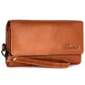 Benthill Geldbörse Damen Leder RFID | Damen Portemonnaie Groß mit vielen Kartenfächer | Grosses Vintage Slim Portmonee | Schmale Lange Damenbörse inkl. Geschenkbox, Farbe:Braun