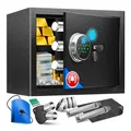 KESSER Elektr. Tresor mit Fingerabdruck & Schlüssel Inkl. Notfallakku Elektronischer Safe 3x Doppelbolzenverriegelung Boden Wandtresor Möbeltresor Panzerschrank Zahlenschloss