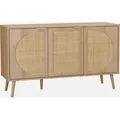 sweeek - Skandinavisches Sideboard mit Holzdekor und abgerundetem Rattan-Geflecht 3 Türen B 120 cm - Natur