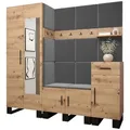 Abiks Möbel Garderoben-Set, Eiche Artisan, Grau, Holz, Nachbildung, 2-Sitzer, 8 Fächer, 1 Schubladen, 200x196x45.6 cm, Garderobe, Garderoben-Sets & Serien, Garderoben-Sets