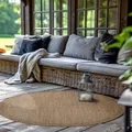 SIMPEX Outdoor Teppich Rund,Terrasse Balkon Garten Küchenteppich Einfarbiges Design Wetterfest Flachgewebe Sisal Look Waschbarer Teppich, Größe: 160 cm Rund, Farbe: Braun