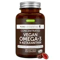 Igennus Hochwertigstes Omega-3 Algenöl & Astaxanthin, 180 Weichkapseln, Triglyceridform, 400mg DHA & 200mg EPA Omega-3 Fettsäuren, pflanzlich aus Mikroalgen, rein & nachhaltig, frei von Umweltgiften