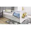 Kinderbett Jugendbett Bagger 70x140, 80x160, 80x180 cm - Komplettset mit Matratze, Schublade & Rausfallschutz - Weiß