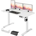 Höhenverstellbarer Schreibtisch 140 x 70cm Elektrisch Computertisch mit Haken