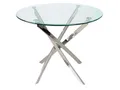 SIGNAL MEBLE AGIS, Glastisch Rund, Transparent, 90 cm Durchmesser, Verchromtes Metallgestell, Modern, Gehärtetes Glas, für 5 Personen