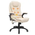 HOMCOM Massagesessel Bürosessel Bürostuhl Chefsessel Gamingsessel 6 Punkt Vibrations Massage mit Wärmefunktion Kunstleder Ledersessel drehbar Creme 62 x 68 x 111 – 121cm