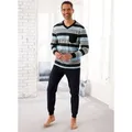 Schlafanzug, Herren, Gr. 60/62, blau (marine, gestreift), 100% Baumwolle, Langarm, Homewear-Sets