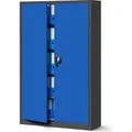 Büroschrank Aktenschrank XXL Metallschrank Flügeltüren Stahlblech Pulverbeschichtung 185 cm x 115 cm x 40 cm Farbe: Anthrazit-blau - Grau/Blau