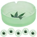Glasaschenbecher 'Glow in the Dark' 6er Set | Ø10cm Glas rund | Aschenbecher stapelbar im Cannabis-Design fluoreszierend (6er Set Aschenbecher Glow)