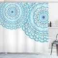 ABAKUHAUS Mandala Duschvorhang, Hochzeits-Einladung Spitze, Stoffliches Gewebe Badezimmerdekorationsset mit Haken, 175 x 200 cm, Himmelblau Hellblau