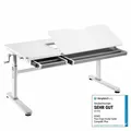 HOKO Kinderschreibtisch höhenverstellbar 54-76 cm, ergonomischer Schreibtisch (für Kinder & Jugendliche, 120x60 cm, neigbare Tischplatte mit Schubladen, stabil & belastbar bis 100 kg, Weiß, Holzfarben)