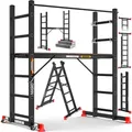 Masko® Baugerüst Alugerüst Gerüst  Alu  Leiter  Arbeitsgerüst  Arbeitsbühne  Bis 150 Kg Belastbar  Anti-rutsch Beschichtet  Gerüstleiter  Schwarz