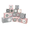 Frau WUNDERVoll® DIY Adventskalender Vorfreude zum Befüllen, Faltschachteln 12x rosa, weiße Sterne,12x grau, weiße Sterne 7x7x7cm(gefaltet),XL Ziffern grau/Weihnachten, Würfelbox, Schachteln