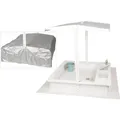 WONDERMAKE Design Sandkasten mit Matschküche, Dach, Abdeckung OXFORD 420D, Vliesfolie, Sandkiste Holz quadratisch verschließbar Outdoor Garten für Kinder, weiß silber