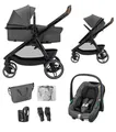 Maxi-Cosi Zelia S Trio² Kinderwagen 3in1 mit Kindersitz, 0-4 Jahre, Einhändig Klappbar, Kompaktes und Wendbares Kinderwagen Set, mit CabrioFix S i-Size Babyschale, Zubehör, Wickeltasche, Dark Grey