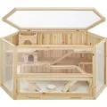 Tectake Hamsterkäfig Benni Aus Holz Mit 3 Etagen und 3 Rampen  Große Plexiglasscheiben  115 x 60 x 58 cm Braun
