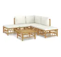 vidaXL Gartenlounge-Set, 6-tlg. Lounge Set mit Cremeweißen Kissen Bambus