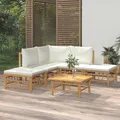 vidaXL 6-teiliges Gartenmöbelset, cremefarbene Kissen, Bambus